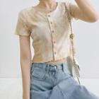 Short-sleeve Button-up T-shirt White & Khaki - One Size
