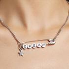 Lettering Safety Pin Pendant Alloy Necklace 01 - Silver - One Size