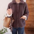 Single-breasted Fuax-fur Jacket Brown - One Size