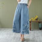 Embroidered Wide-leg Jeans Blue - One Size