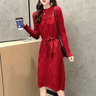 Plaid Knit Midi A-line Dress