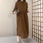 Half-placket Corduroy Long Dress