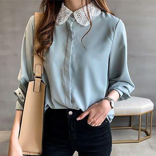 Long-sleeve Lace Collar Chiffon Blouse