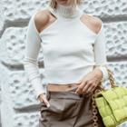 Cold-shoulder Open Back Cropped Sweater