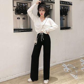 Drawstring Knit Top / Knit Wide Leg Pants