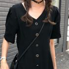 Plain V-neck T-shirt Strap Dress Black - One Size