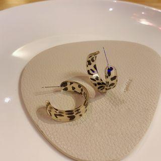 Printed Hoop Earring 1 Pair - Leopard Print - Khaki & Black - One Size