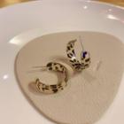 Printed Hoop Earring 1 Pair - Leopard Print - Khaki & Black - One Size