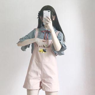 Elbow-sleeve Plaid Shirt / Jumper Shorts