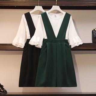 Set: Bell-sleeve T-shirt + A-line Jumper Skirt