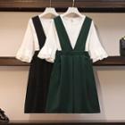 Set: Bell-sleeve T-shirt + A-line Jumper Skirt