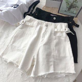 Buckled Distressed Denim Hot Pants