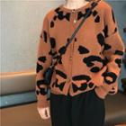 Leopard Print Knit Cardigan Coffee - One Size