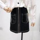 Faux-leather Stitched A-line Skirt
