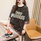 Elbow-sleeve Dotted Mesh T-shirt