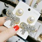 Faux Pearl Rhinestone Bow Dangle Earring 1 Pair - Silver - One Size