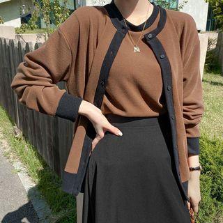 Plus Size Set: Piped Cardigan + Top