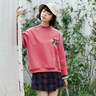 Mock-neck Floral Embroidery Sweatshirt