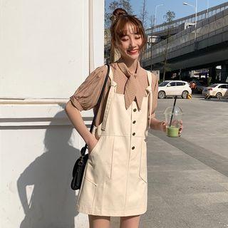 Dotted Short-sleeve Blouse / Pinafore Dress