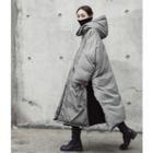 Slit Padded Hooded Coat Light Grey - One Size