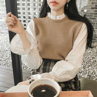 Mock Two-piece Lantern-sleeve Knit Panel Top