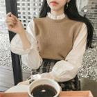 Mock Two-piece Lantern-sleeve Knit Panel Top