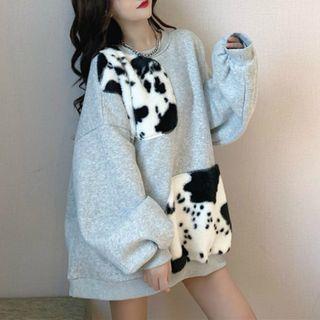 Oversized Panel Fleece Sweatshirt Light Gray - One Size