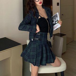 Plaid Blazer / Pleated Mini Skirt