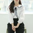 Beribboned Sailor-collar Blouse White - One Size