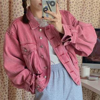 Pocket-detail Cropped Denim Jacket Pink - One Size