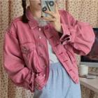 Pocket-detail Cropped Denim Jacket Pink - One Size