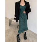 Striped Loose-fit Blazer / Leopard Sleeveless Dress