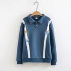 Cat Embroidered Polo-collar Pullover