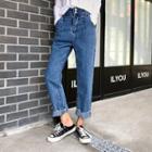 High-waist Pleated Straight-cut Jeans