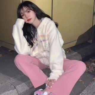 Fleece Zip Jacket / Wide Leg Pants