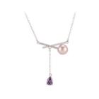 925 Sterling Silver Fashion Simple Geometric Purple Freshwater Pearl Necklace With Cubic Zirconia Silver - One Size