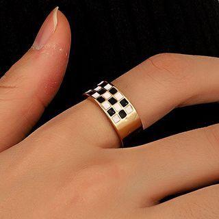 Checker Print Ring 01 - Black & White & Gold - One Size