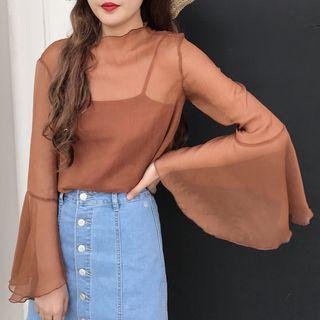 Set: Long Bell Sleeve See-through Top + Camisole