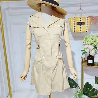 Sleeveless Lapel Collar Zip Dress