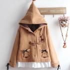 Embroidered Pocketed Hooded Coat
