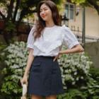 Puff-sleeve Frilled Eyelet-lace Blouse