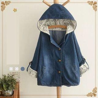 Washed Hooded Denim Jacket Dark Blue - One Size