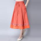 Butterfly Embroidered Midi Flared Skirt