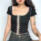 Contrast Stitching Short-sleeve Top