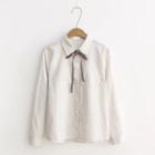 Ribbon Pinstripe Long-sleeve Blouse