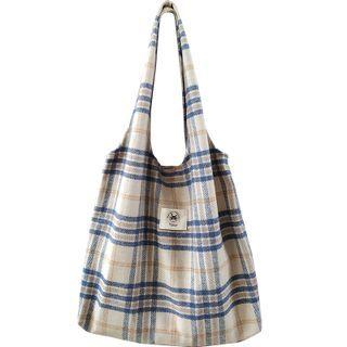 Plaid Tote Bag Grayish Blue - One Size