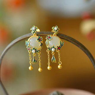 Flower Gemstone Dangle Earring 1 Pair - With Box - Stud Earring - Gold - One Size