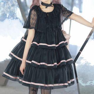Spaghetti Strap Layered Mini A-line Dress / Lace Capelet