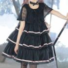 Spaghetti Strap Layered Mini A-line Dress / Lace Capelet
