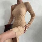 One-shoulder Knit Slit Midi Bodycon Dress